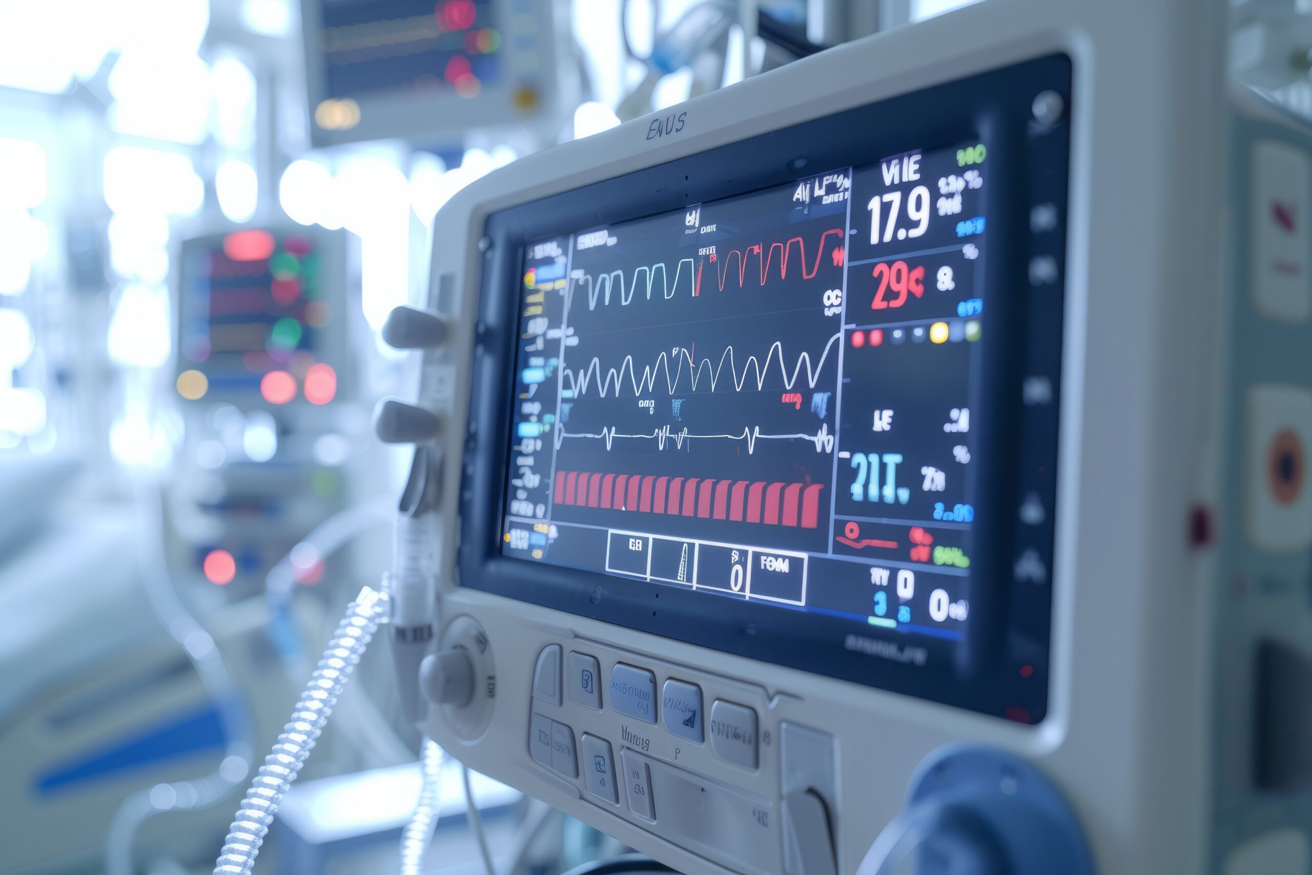 Patient monitor displaying vital signs